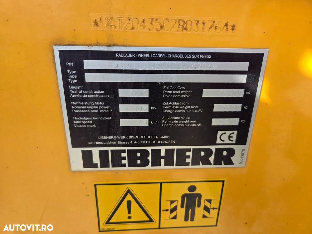 Liebherr 542, Cupa 3mc, 2012, 10.738h, Anv 20,5R25-50% ok, Masa operationala 16t, Aer conditionat, transmisie hidrostatica, STARE BUNA-PROMOTIE 34900 EUR+Tva - 14