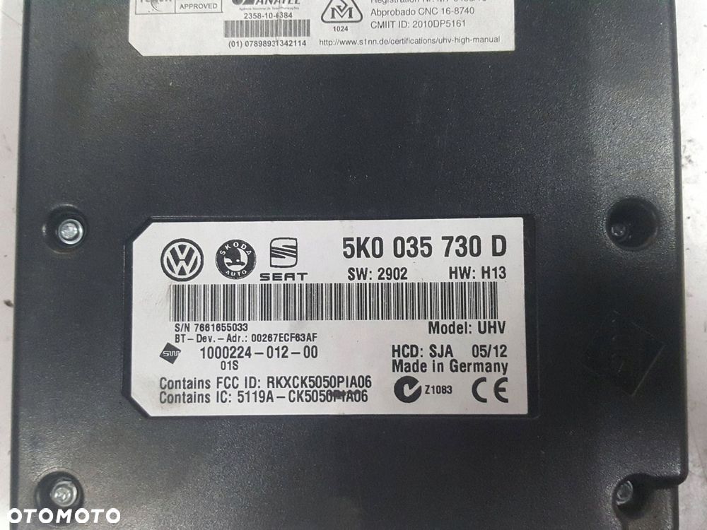 VW PASSAT B7 10-14r GOLF 6 VI MODUŁ STEROWNIK BLUETOOTH 5K0035730D - 2