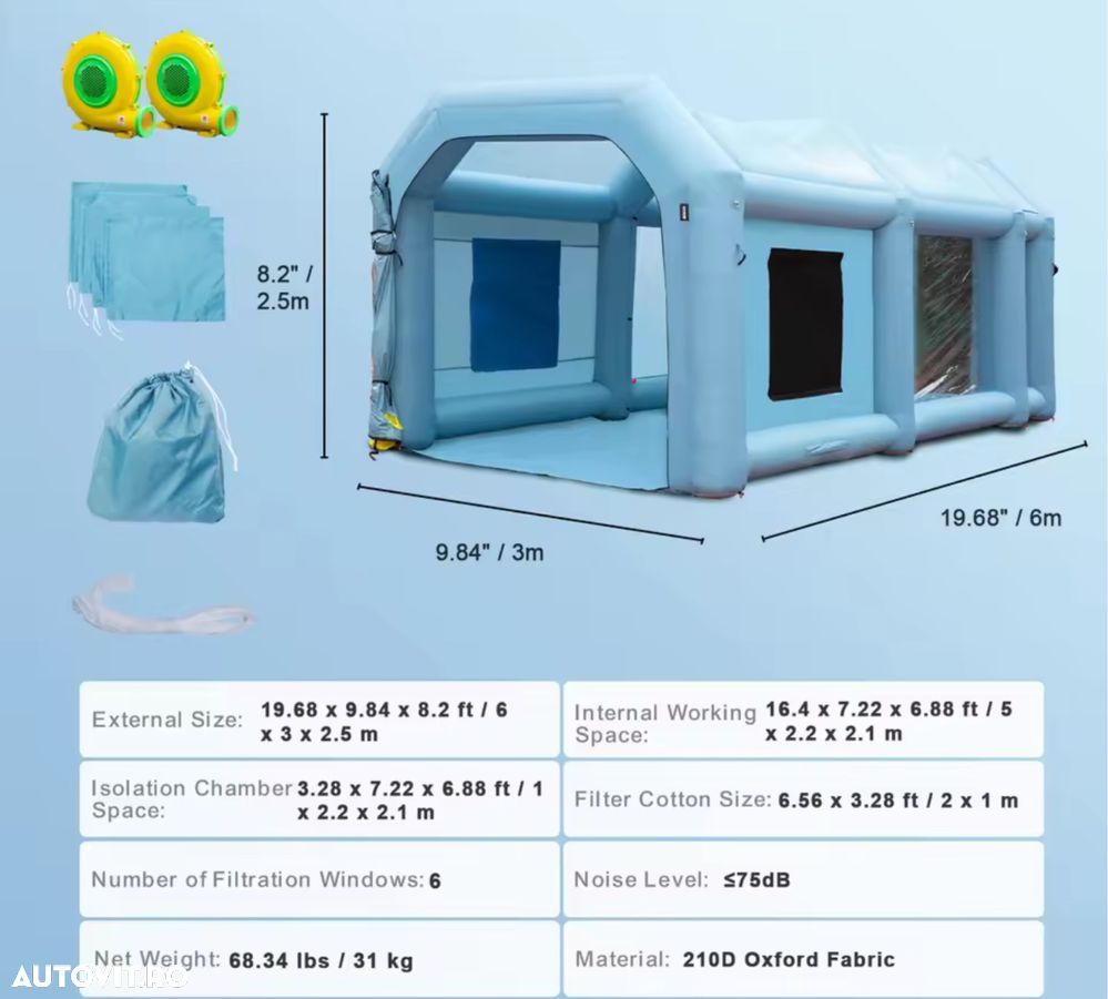 Cabina Cabine De Vopsit Gonflabila Auto Moto Mobila Repere 6x3x2.5M - 1