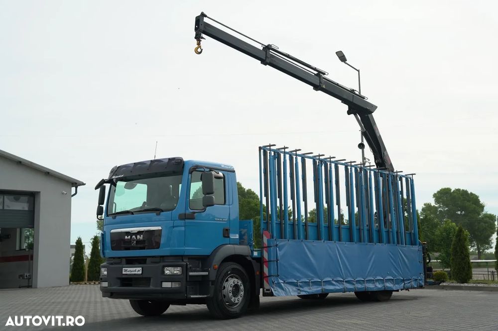 MAN TGM 18.290 / 4X2 / TRANSPORTOR STICLĂ / HIAB 122 E-2 HDS / PLATFORMĂ / CAPACITATE DE RIDICARE: 4.800 KG / RADIOCOMANDĂ / EURO 5 - 2
