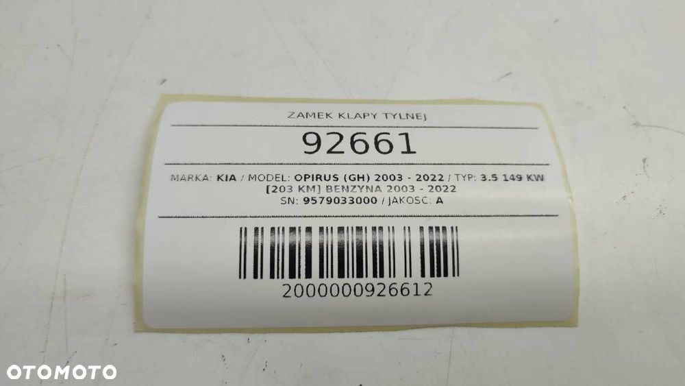 ZAMEK KLAPY BAGAŻNIKA KIA OPIRUS 2006 9579033000 - 7