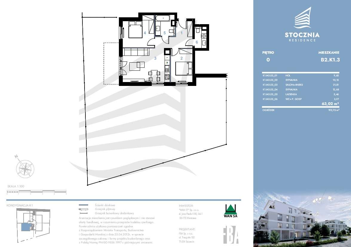 Mieszkanie 63,02 m2 + ogródek | Stocznia Residence