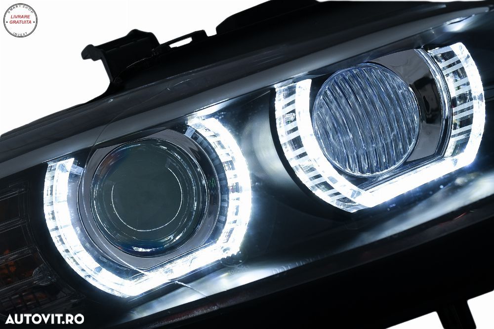Faruri Xenon Angel Eyes BMW Seria 3 E92 E93 (2006-2010) 3D Negru- livrare gratuita - 3