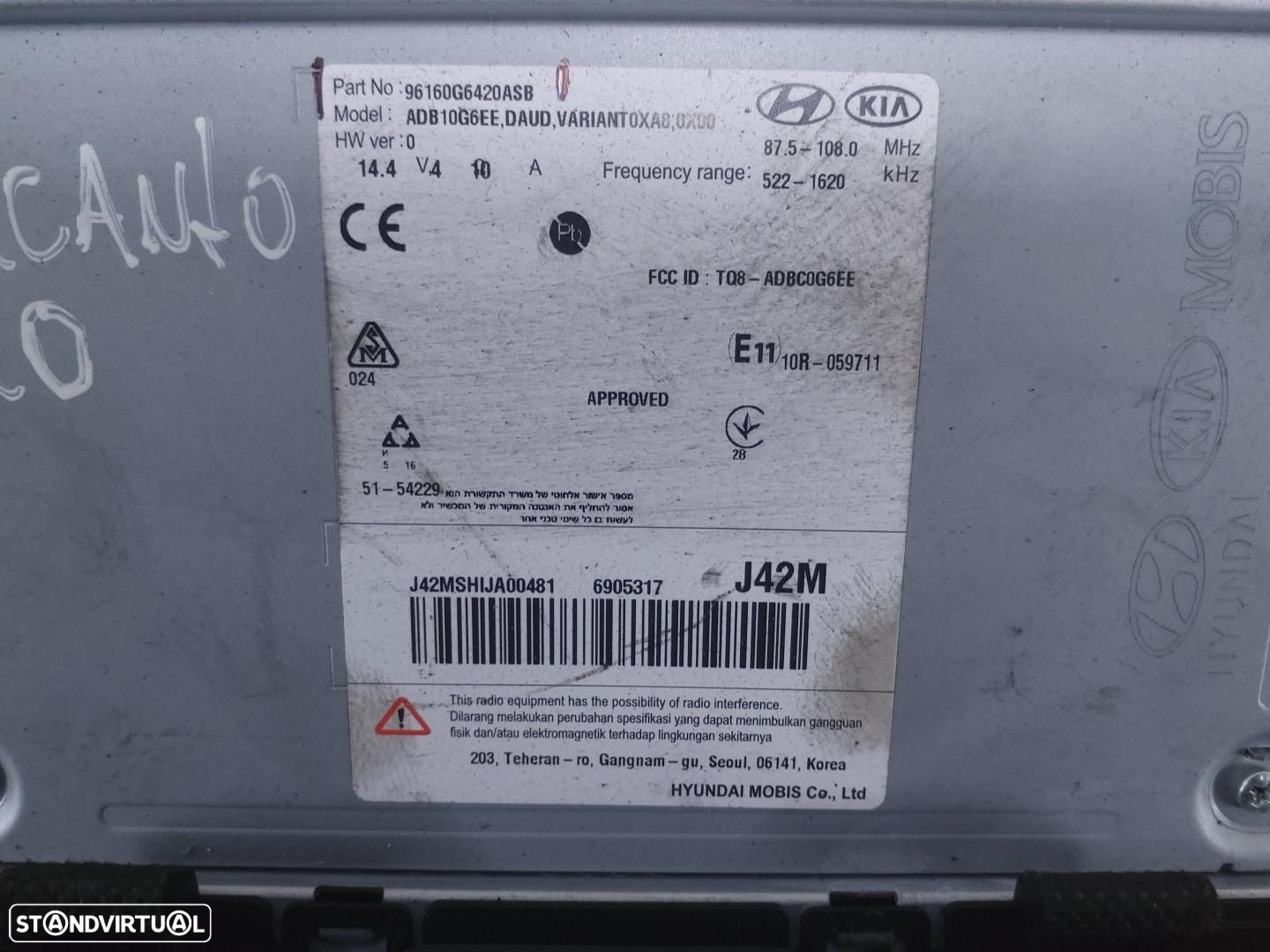 RADIO KIA PICANTO (TA) Ref: 96160G6420ASB  | 2011 - 2025 - 3
