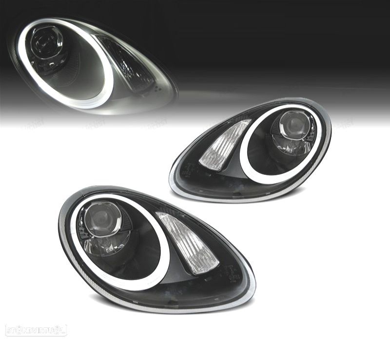 FAROIS FRONTAIS PARA PORSCHE BOXSTER 987 05-08 OLHOS DE ANGEL FUNDO PRETO - 1