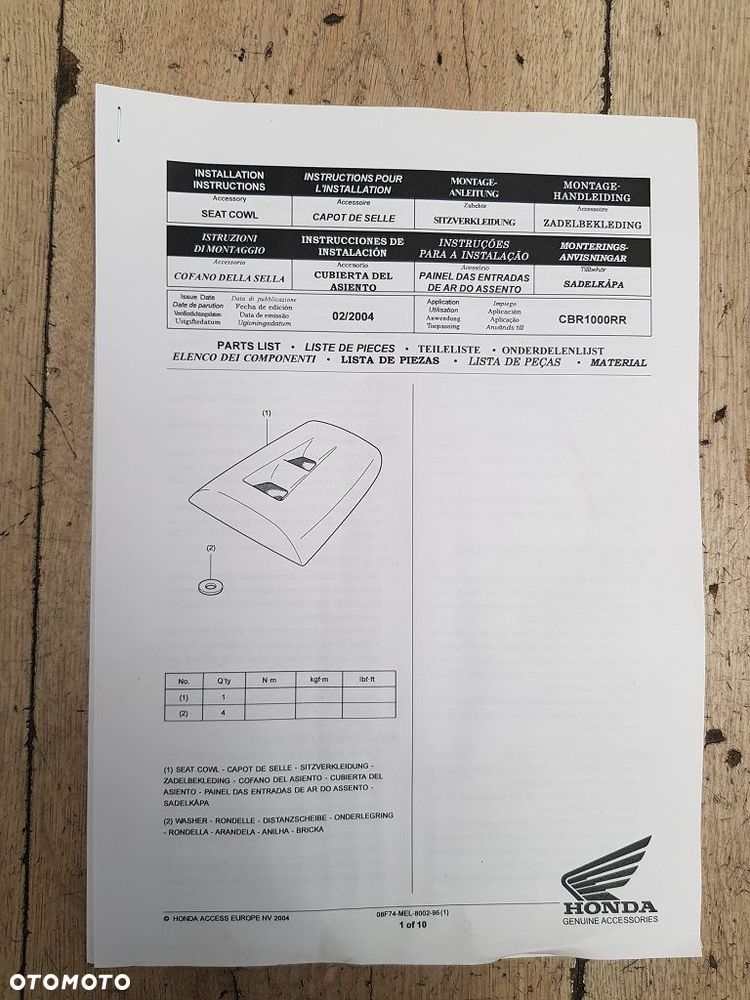 Nakładka siedzenia Honda CBR 1000 RR Fireblade SC57  08F74-MEL-880 - 9