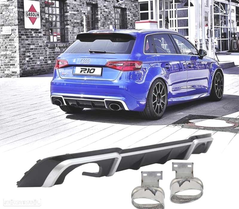 DIFUSOR TRASEIRO AUDI A3 RS3 8V 16-20 + PONTEIRAS ESCAPE - 1