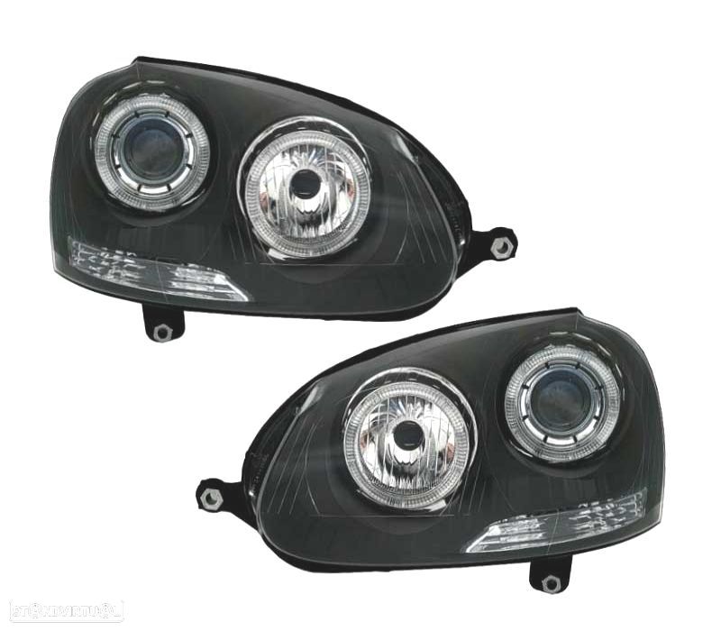 FARÓIS VOLKSWAGEN VW GOLF 5 03-08 ANGEL EYES FUNDO NEGRO - 1