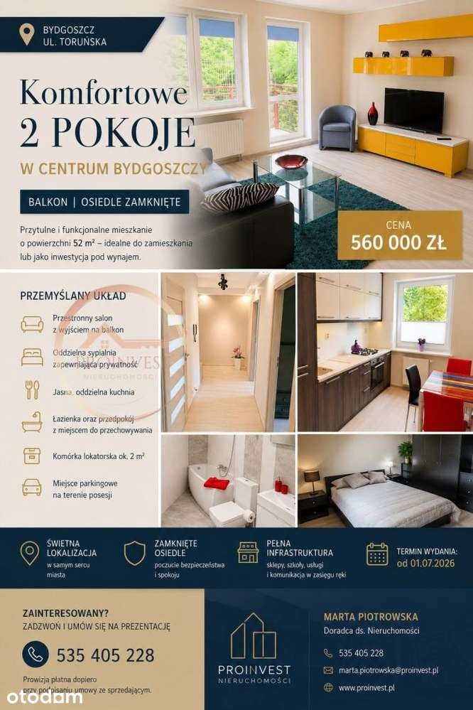 Komfortowe 2 pokoje w centrum Bydgoszczy | Balkon