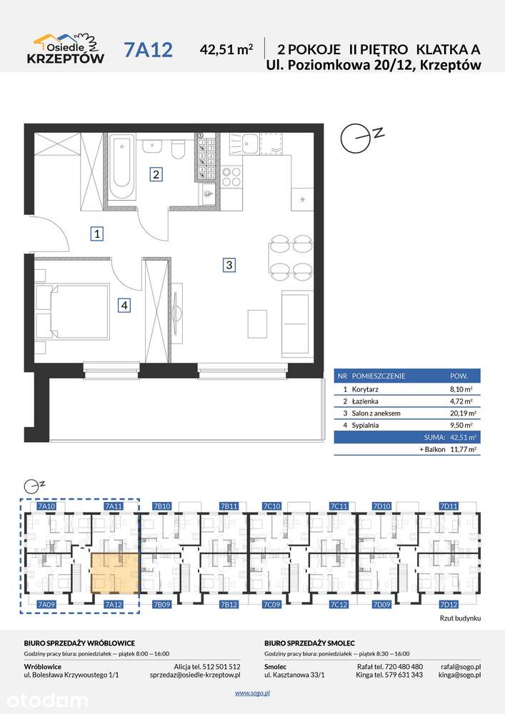 42,51m² +STRYCH 26m² +BALKON 11,77 m² ! +M.PARKING.-pod Wrocławiem+las