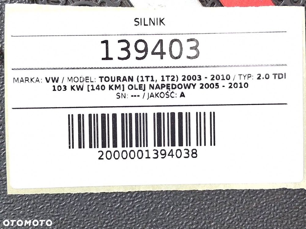 SILNIK KOMPLETNY VW TOURAN I 2.0 TDI 140KM BMM - 8