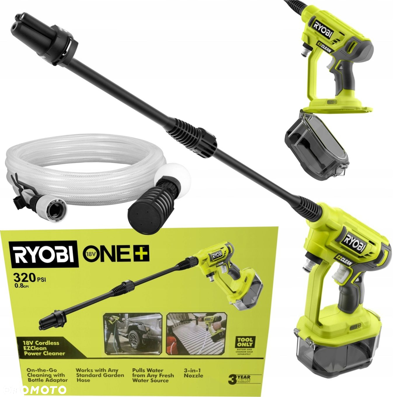RYOBI AKUMULATOROWA MYJKA ciśnieniowa PISTOLET RY18PW22A 22BAR LANCA WĄŻ 6m - 14