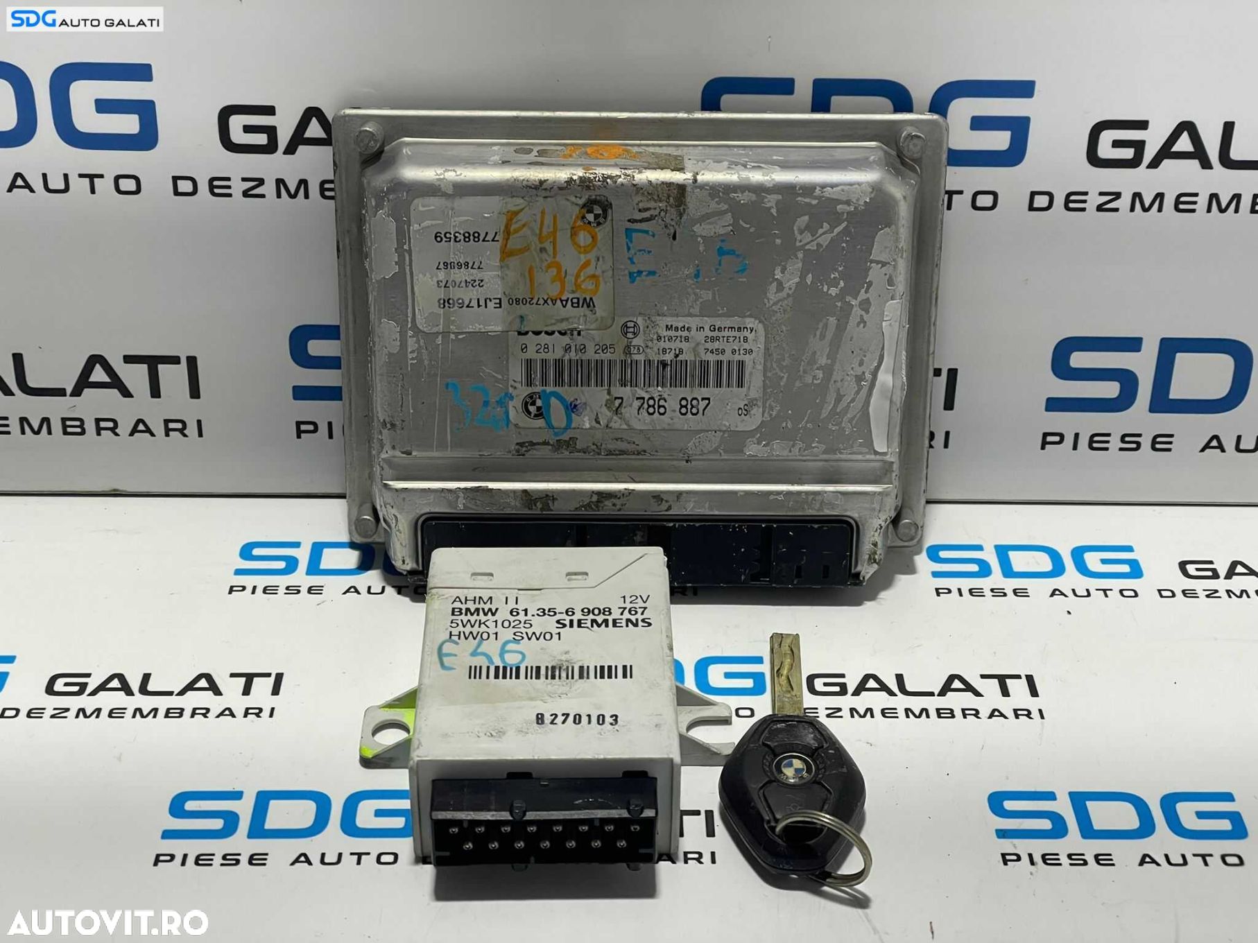 Kit Pornire ECU Calculator Cheie Chei Cip Imobliziator Motor Bosch BMW Seria 3 E46 2.0 Diesel 1998 - 2005 Cod 7786887 0281010205 6908767 [L2755] - 1