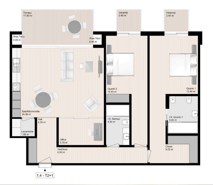 WHITE II, T2 mais Office junto praias, Luxo, Conforto, Funcionalidade - Grande imagem: 2/44