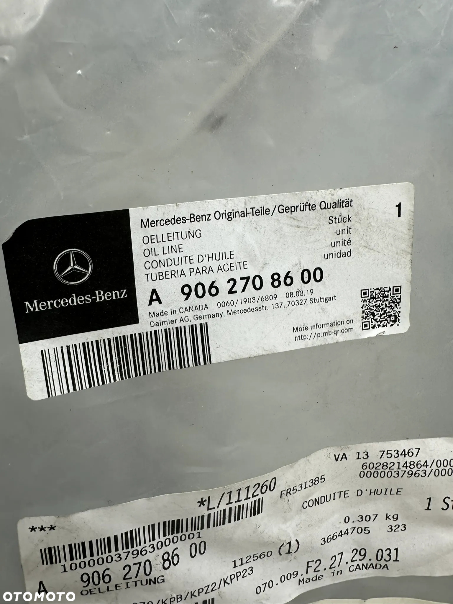 Wąż, przewód chłodnicy oleju skrzyni biegów Mercedes Sprinter 3.0 V6 A 9062708600 - 2