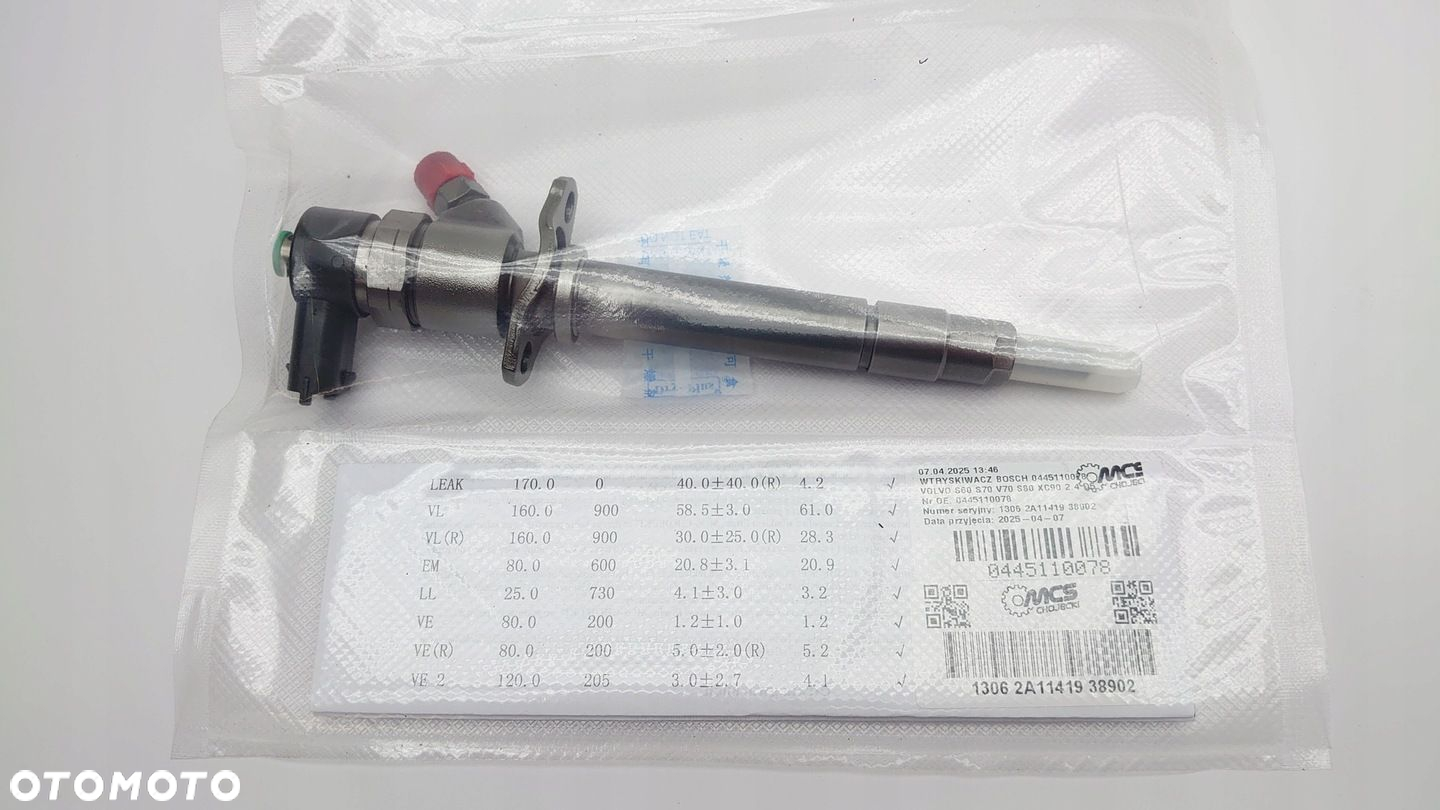 WTRYSKIWACZ BOSCH 0445110078 VOLVO S60, V70, S80, 2.4 D5 SPRAWDZONY - 7