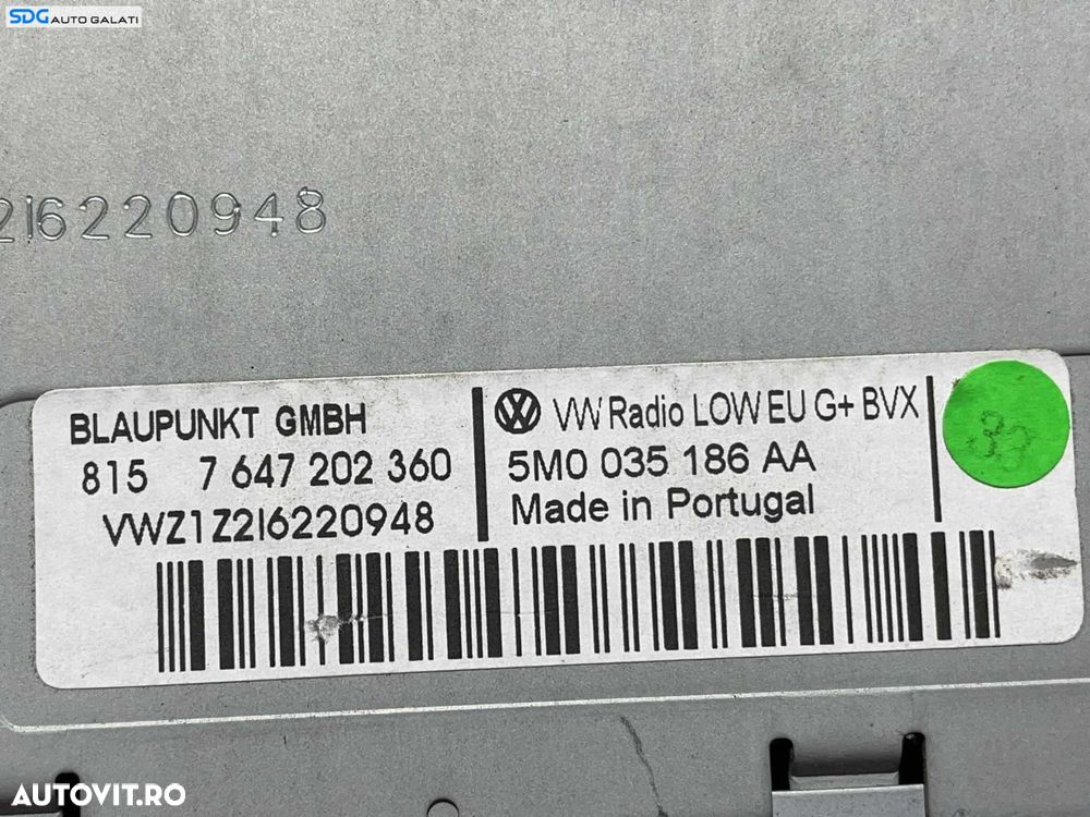 Unitate Radio CD Player RCD 310 Volkswagen Touran 1T2 2007 - 2010 Cod 5M0035186AA [L3085] - 3