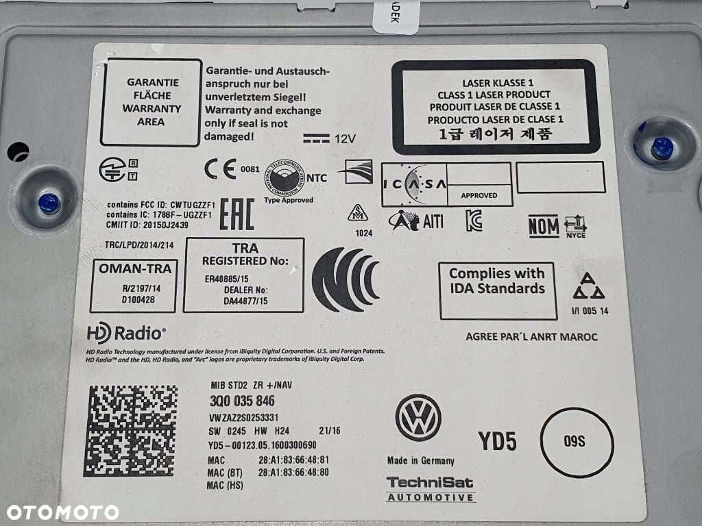 Volkswagen Golf VII 2016 Panel / Radioodtwarzacz CD/DVD/GPS 3Q0035846 - 12