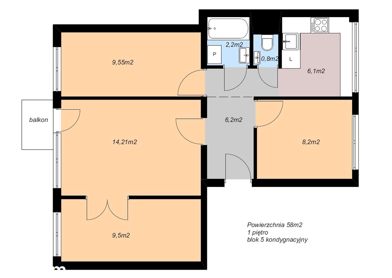 4-pokojowe mieszkanie 58 m² - Widok