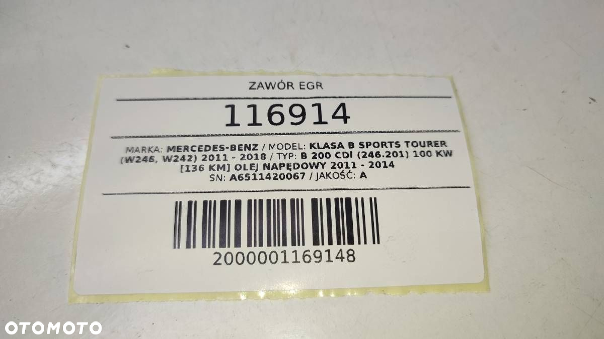 ZAWÓR CHŁODNICZKA PODSTAWA EGR 1.8 CDI B200 2012 MERCEDES W246 W176 - 7
