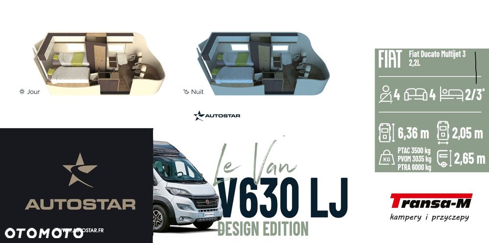 Fiat KAMPER AUTOSTAR V630LJ DESIGN EDIT. DUCATO 2.2JTD 180KM AUTOMAT NOWY! MODEL 2026 - 2