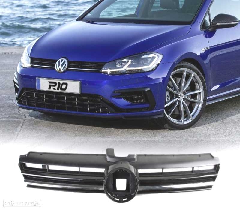 GRELHA FRONTAL VOLKSWAGEN VW GOLF 7.5 17-20 ACC LOOK R PRETO CROMADO - 1