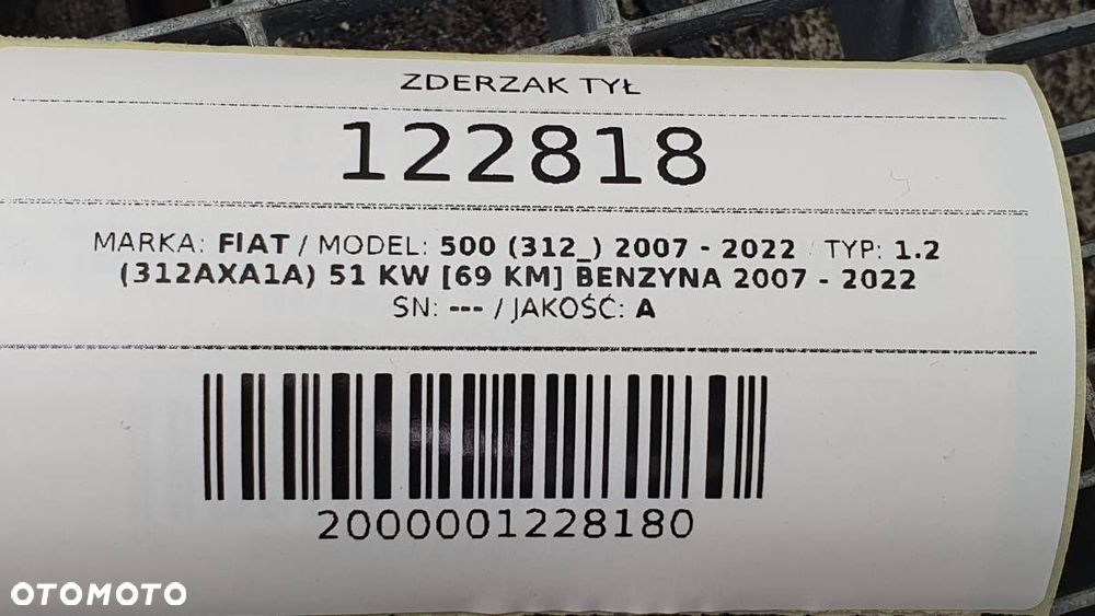 ZDERZAK TYŁ TYLNY CHROM FIAT 500  735425627 - 12