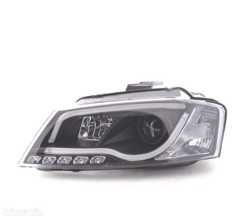 FARÓIS COM LUZ DIURNA TFL AUDI A3 8P 08-12 FUNDO PRETO - 2