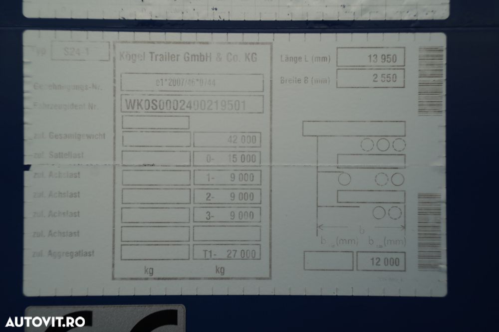 Kögel SEMIREMORCĂ KOGEL S 24-1 CU PLATĂ / PUNȚĂ RIDICATĂ / SAF / CUREA DE REMORCĂ - 23