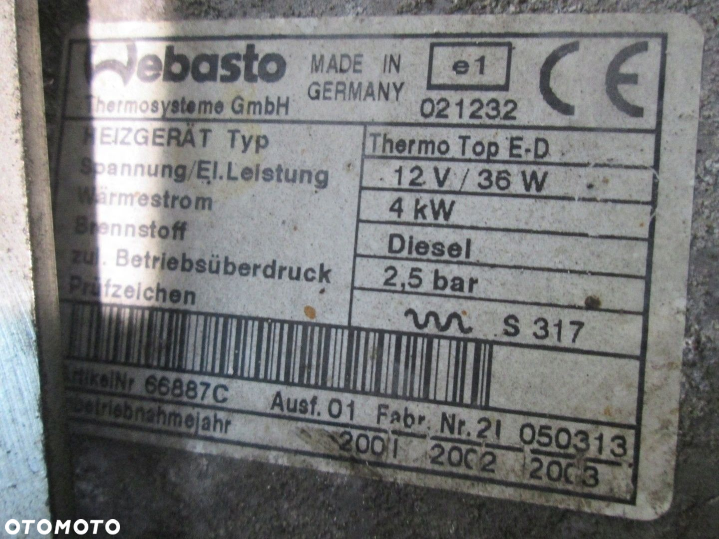 WEBASTO THERMO TOP E-D DIESEL 4KW 2.5 BAR 021232 12V/36W - 3