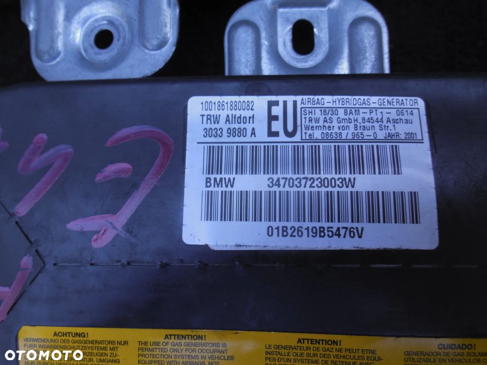 BMW E46 PODUSZKA POWIETRZNA PRAWA AIRBAG PRAWYCH DRZWI 30339880A 34703723003W - 2