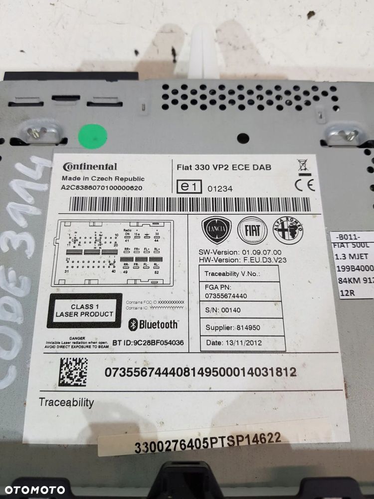 RADIO MP3 BLUETOOTH KOD 07355674440 FIAT 500L EU - 13
