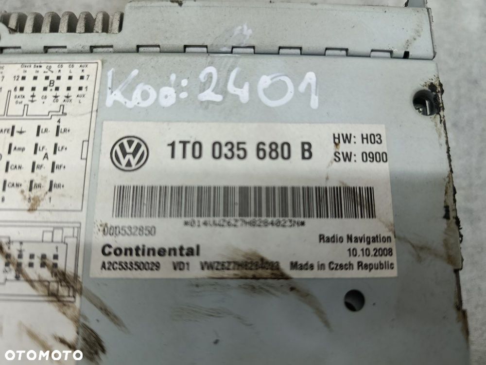 RADIO FABRYCZNE VW PASSAT CC 1T0035680B A2C53350029  CONTINENTAL - 7