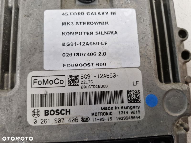 galaxy mk3 2.0 ecoboost komputer sterownik silnika ecu bg91-12a650-lf 0261s07406 - 2