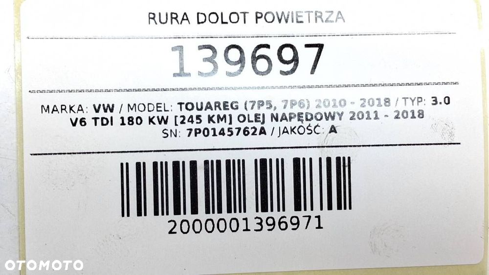 RURA DOLOT POWIETRZA VW TOUAREG II 7P 3.0 TDI 245KM 7P0145762A - 4