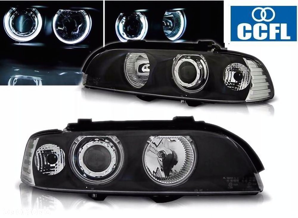 LAMPY REFLEKTORY DO BMW E39 OD 1995 DO 2000 Roku BIAŁE RINGI CCFL H7 GRATIS - 1