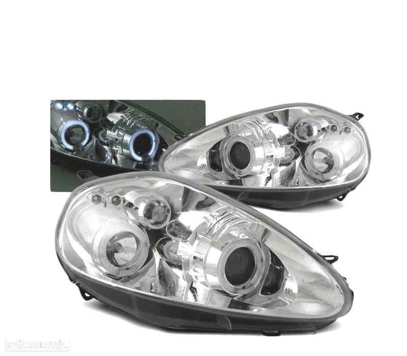 FARÓIS ANGEL EYES LED FIAT GRANDE PUNTO 05-08 CHROME CROMADO - 1