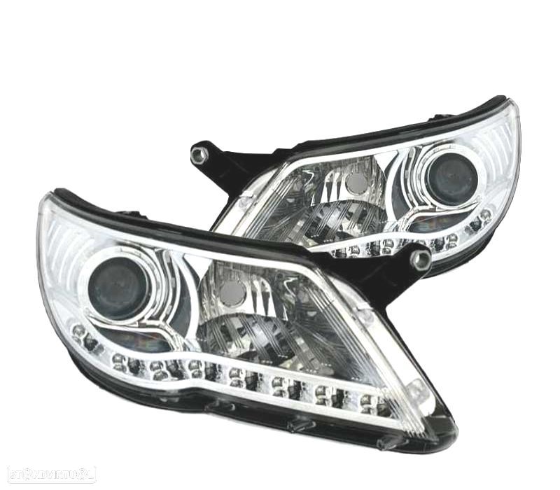 FARÓIS VOLKSWAGEN VW TIGUAN 07-11 LUZ DIURNA LED FUNDO CROMADO - 2
