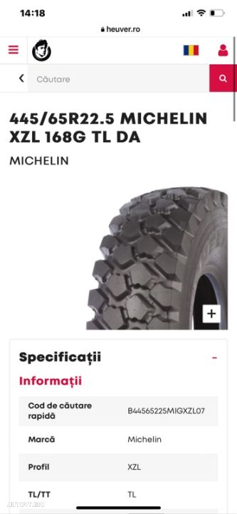 445/65R22.5 20PR L Michelin XZL Wide Base - 1 buc - 9