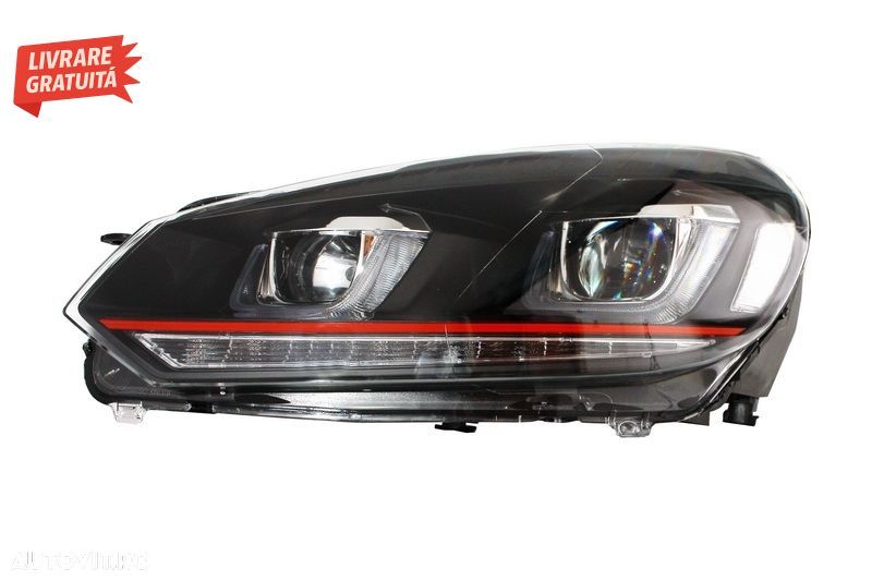 Faruri LED VW Golf 6 VI (2008-2013) Golf 7 3D Design Red Strip GTI LED Dinamic cu - livrare gratuita - 3