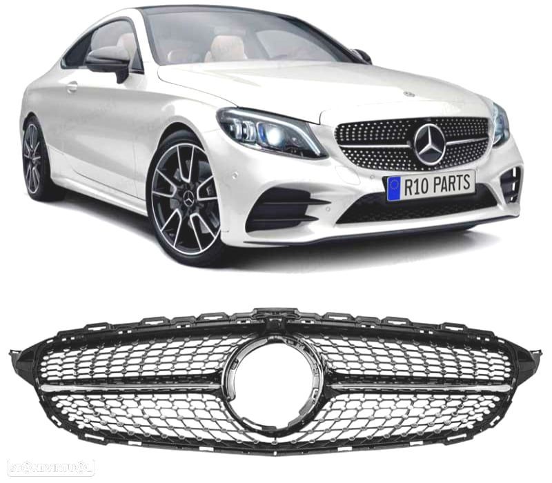GRELHA FRONTAL MERCEDES W205 AMG 14-18 CAMERA LOOK DIAMOND PRETO - 1