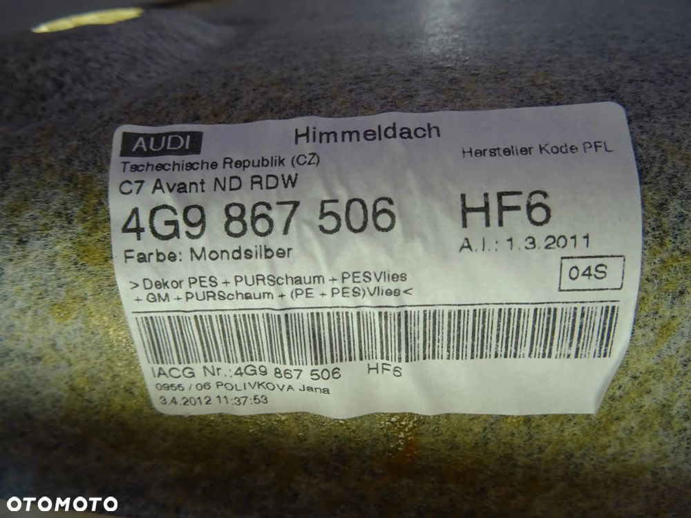 4G9867506 HF6 podsufitka kombi Audi A6 C7 czesci - 2