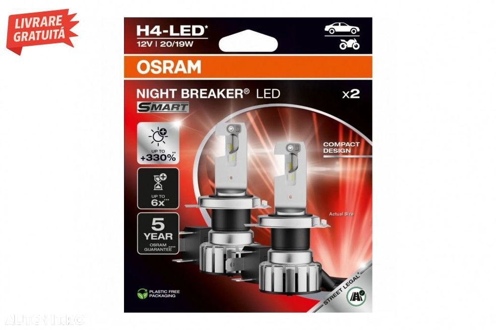 OSRAM NIGHT BREAKER LED SMART H4 64193DWNBSM-2HB20 Set 2 Becuri Auto M - 6