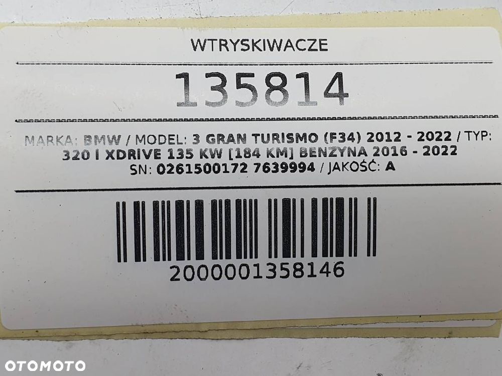 WTRYSKIWACZE WTRYSKI KOMPLET BMW 3 F34 GT N20 2.0 B 184 7639994 - 4