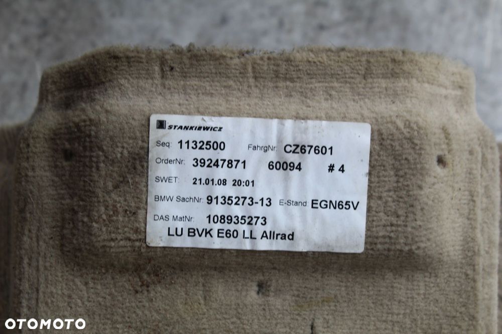 WYKŁADZINA PODŁOGI PODŁOGA DYWAN BMW E60 E61 BEŻOWA PRZÓD I TYŁ 9135279 - 9