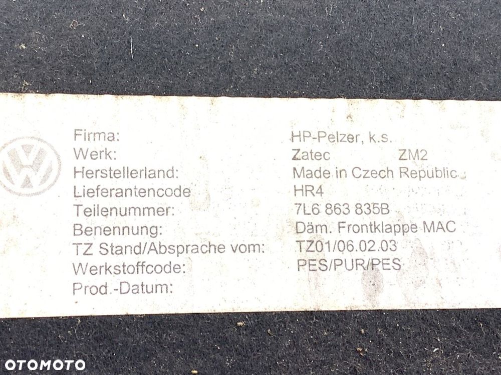 WYGŁUSZENIE MASKI  VW TOUAREG (7LA, 7L6, 7L7) 2002 - 2013 3.0 V6 TDI 165 kW [225 KM] olej napędowy - 4