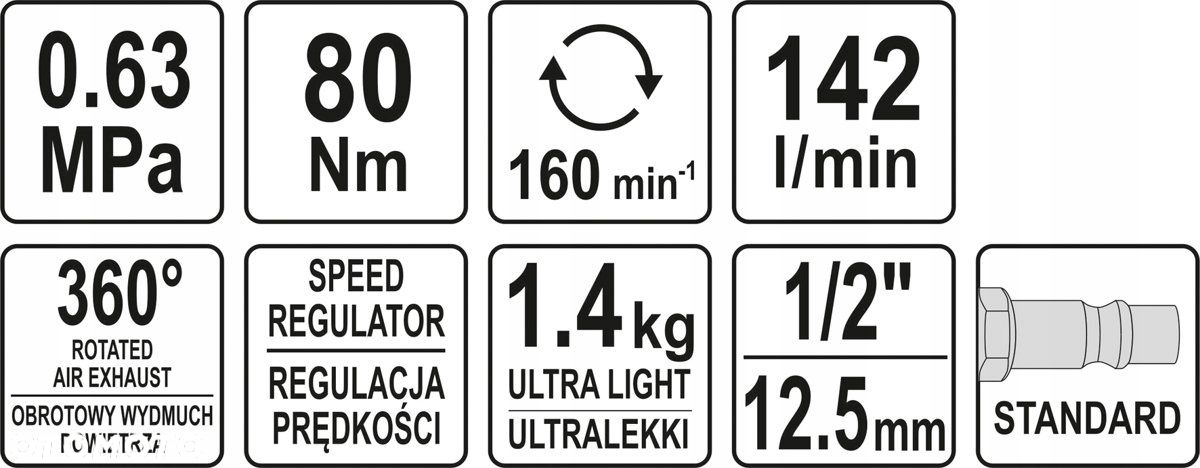 YATO GRZECHOTKA PNEUMATYCZNA KLUCZ KĄTOWY 1/2" 80Nm DO KOMPRESORA KOMPOZYT - 6