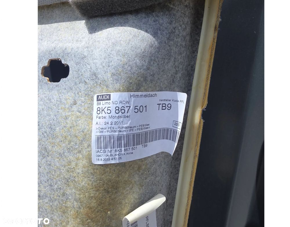 PODSUFITKA AUDI A4 B8 SEDAN 8K5867501 TB9 MONDSILBER ORYGINAŁ ! - 9