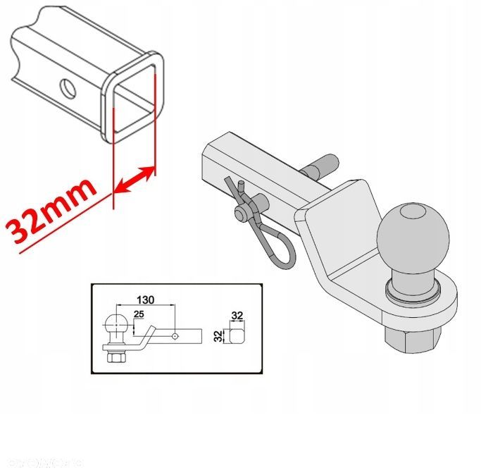 HAK HOLOWNICZY USA AH-10 ADAPTER USA 32x32mm z przetyczką (PODW-2,5cm) - 8