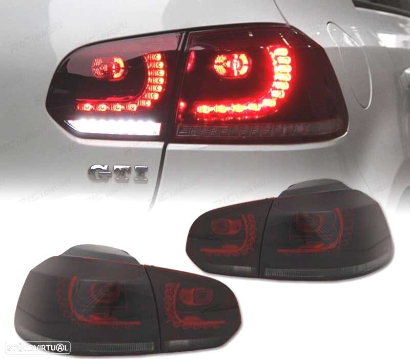 FAROLINS TRASEIROS LED VOLKSWAGEN VW GOLF 6 MK VI 08-12 VERMELHO ESCURECIDO - 1